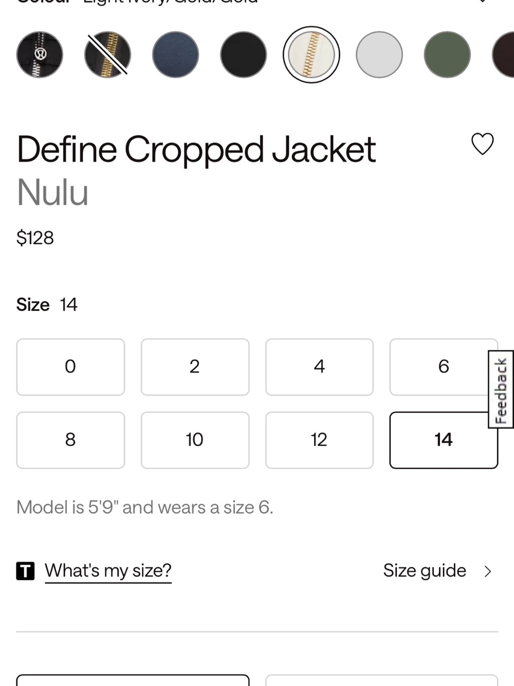 lululemon athletica Define Cropped Jacket — Light Ivory with Gold Hardware